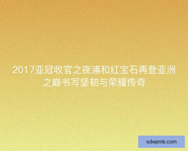 2017亚冠收官之夜浦和红宝石再登亚洲之巅书写坚韧与荣耀传奇